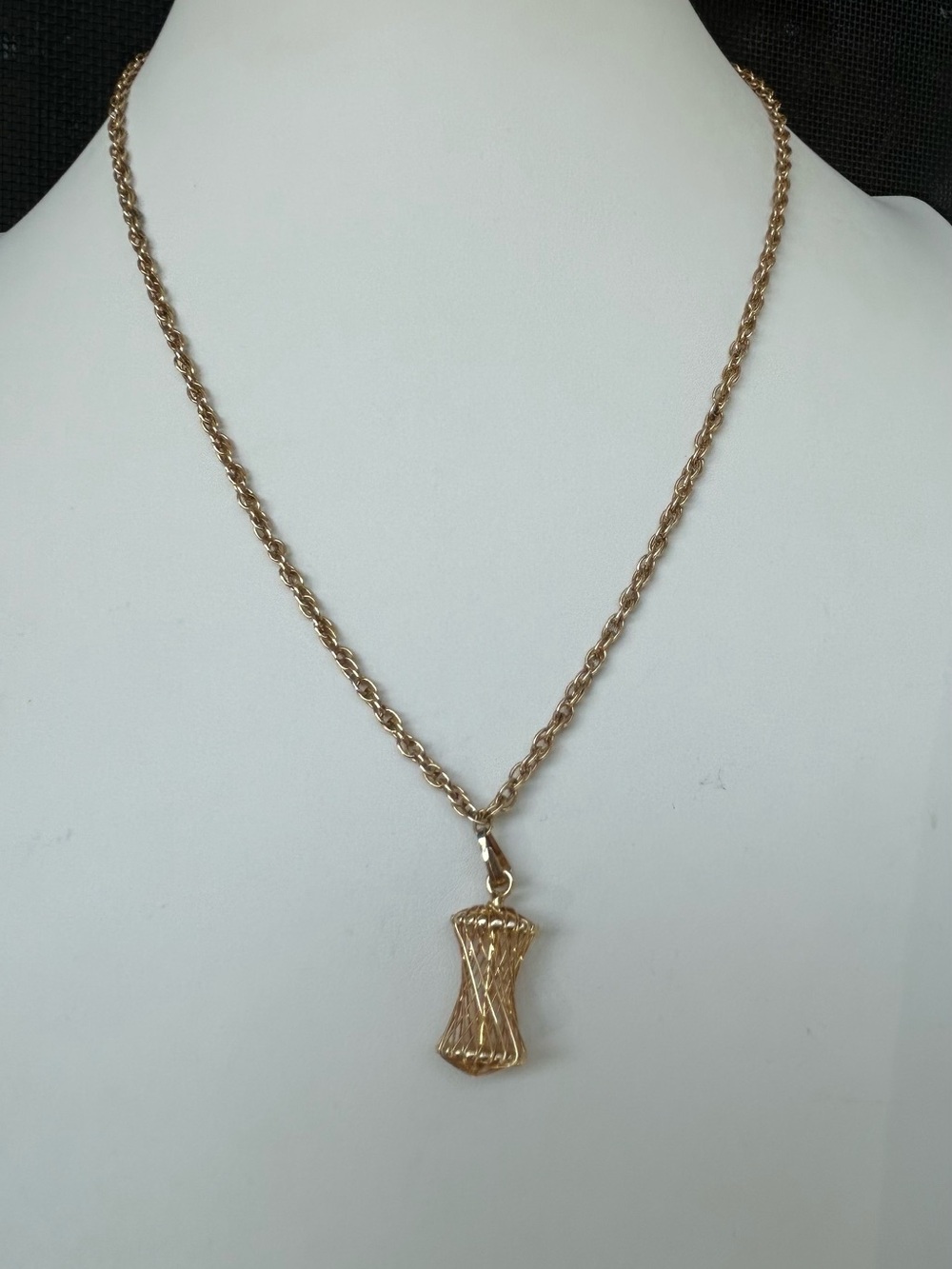 RARE Pierre Cardin gold-tone pendant necklace  cage style.